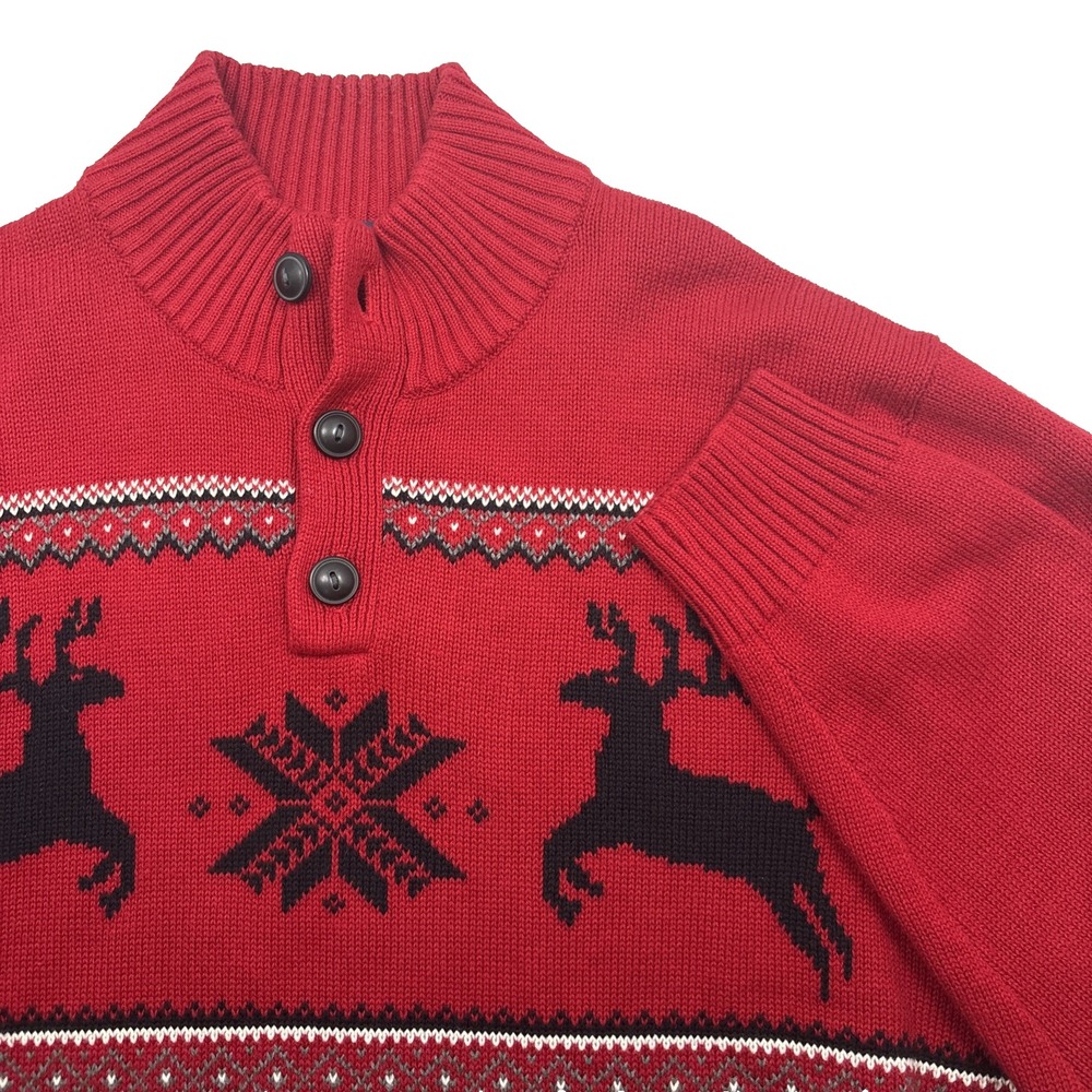 Alan Flusser Red Reindeer Knit Sweater Men's Large Festive Ski Christmas Nordic